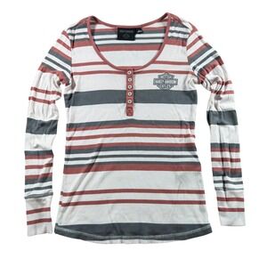 Harley-Davidson Ribbed Striped Henley Graphic Shirt womens Medium bikercore